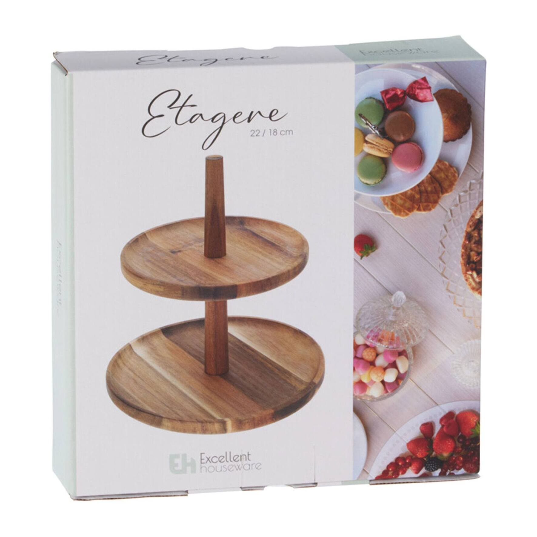 Soporte de Comida con 2 Niveles en madera de acacia H. 23cm