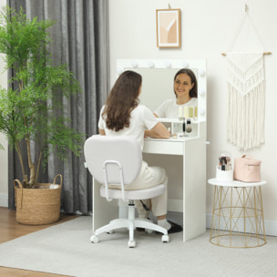 Silla de Escritorio Tapizada en PU Silla de Oficina Giratoria con Altura Ajustable sin Brazos Carga 120 kg para Estudio Dormitorio 46x59x82-92 cm Blanco