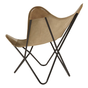 MARCEL - Chaise butterfly en toile et cuir