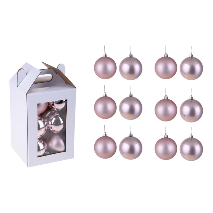 Set di 12 Sfere assortito Matt+Shiny - Pezzi 1 - Colore Rosa - 8x8Hx8cm - Bianchi Dino