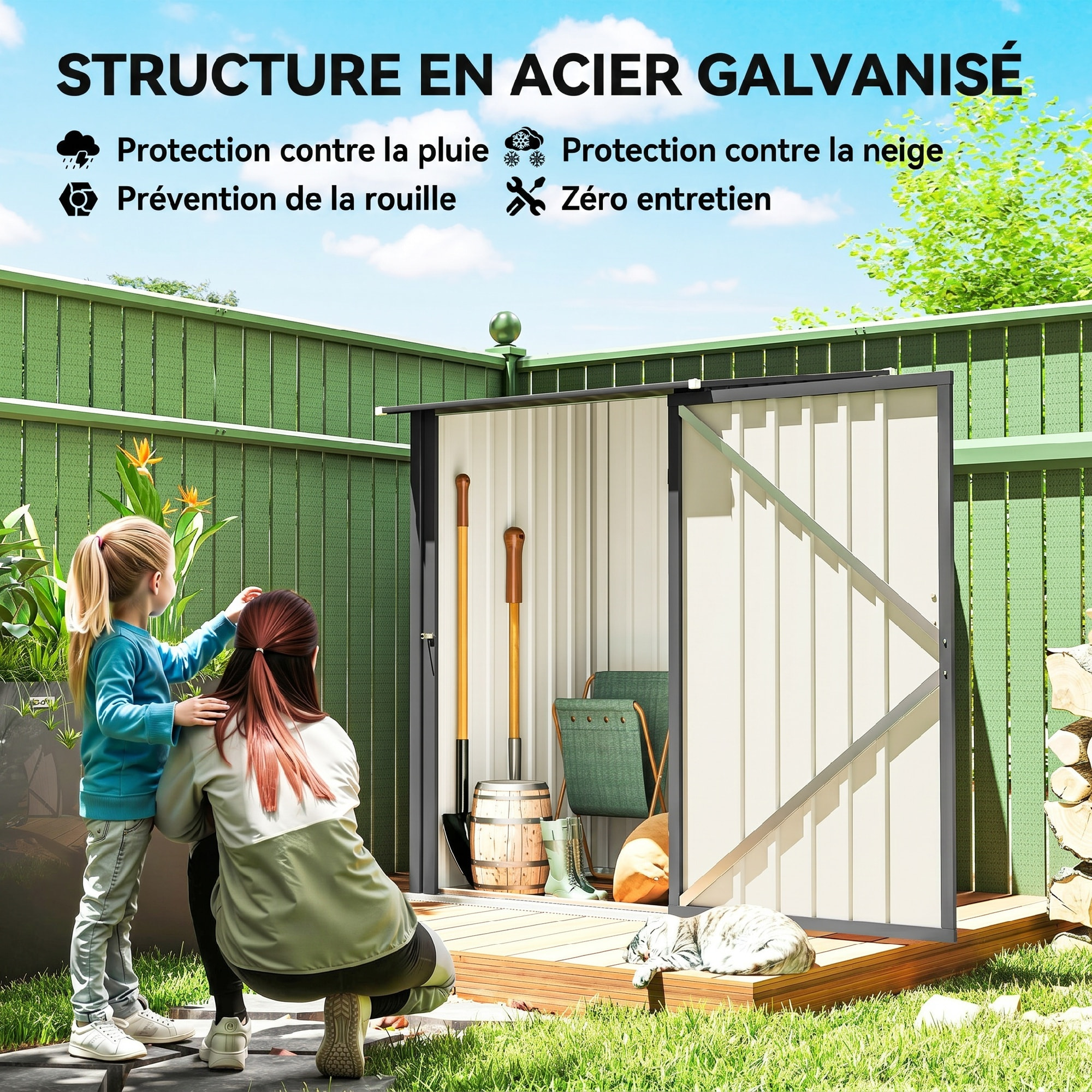 Abri de jardin - cabanon porte verrouillable - dim. 1L x 1,04l x 1,6H m - tôle d'acier ondulée anthracite