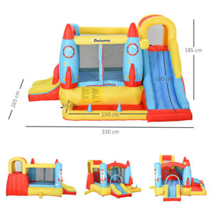 Castillo Hinchable con 2 Toboganes Cama de Salto y Piscina para Niños +3 Años con Inflador y Bolsa de Transporte para Interior Exterior 330x265x185 cm Multicolor