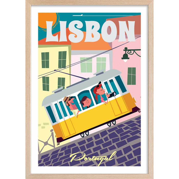 Affiche un Week end à Lisbonne Affiche + cadre en bois - Chêne