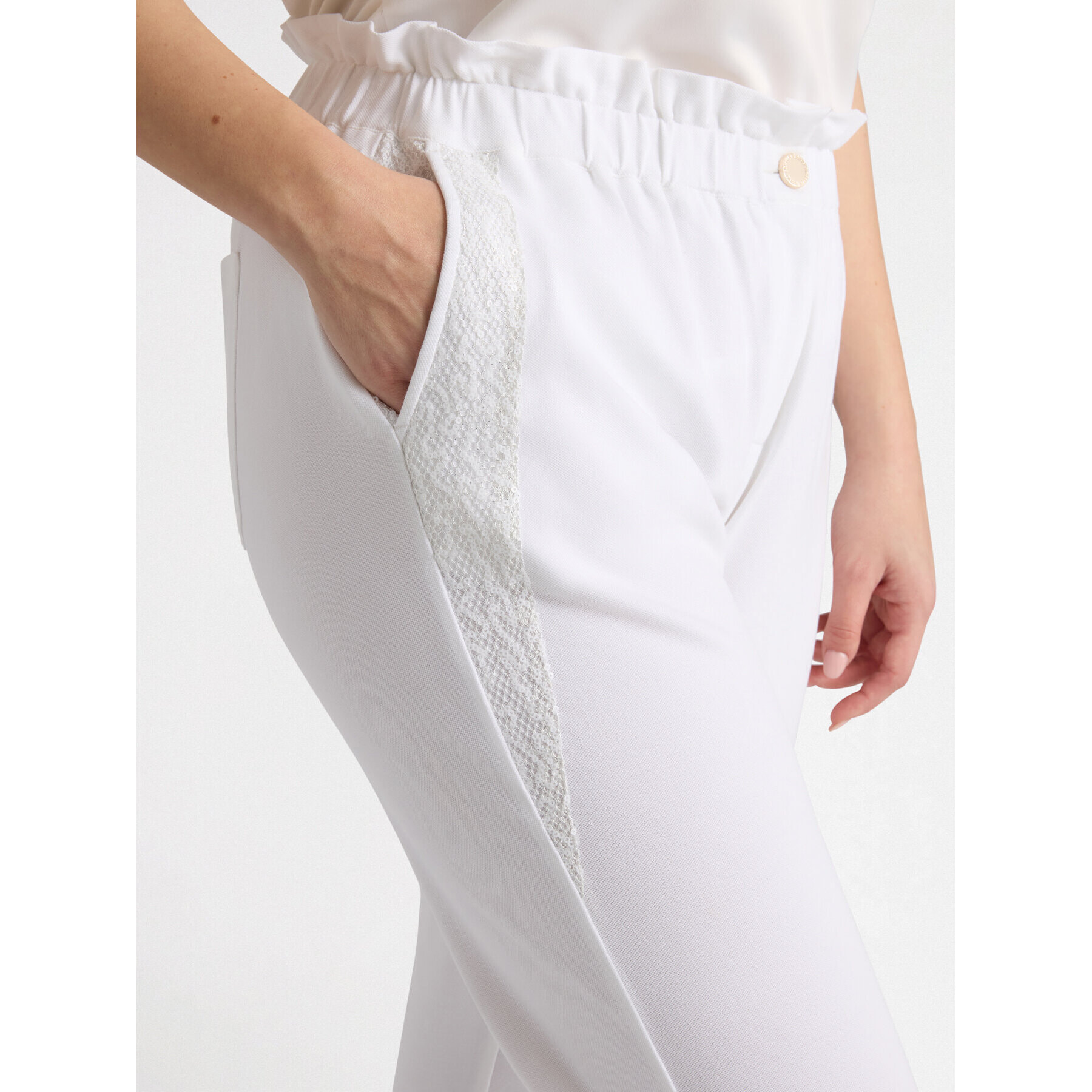 Fiorella Rubino - Pantalones con bordes de red bordada - Blanco