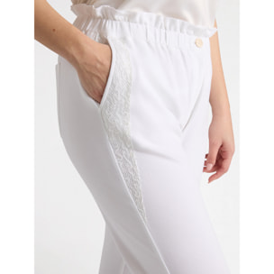 Fiorella Rubino - Pantalones con bordes de red bordada - Blanco