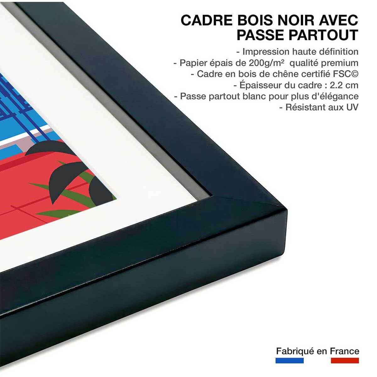 Affiche la Baie des Anges Affiche + cadre en bois - Noir