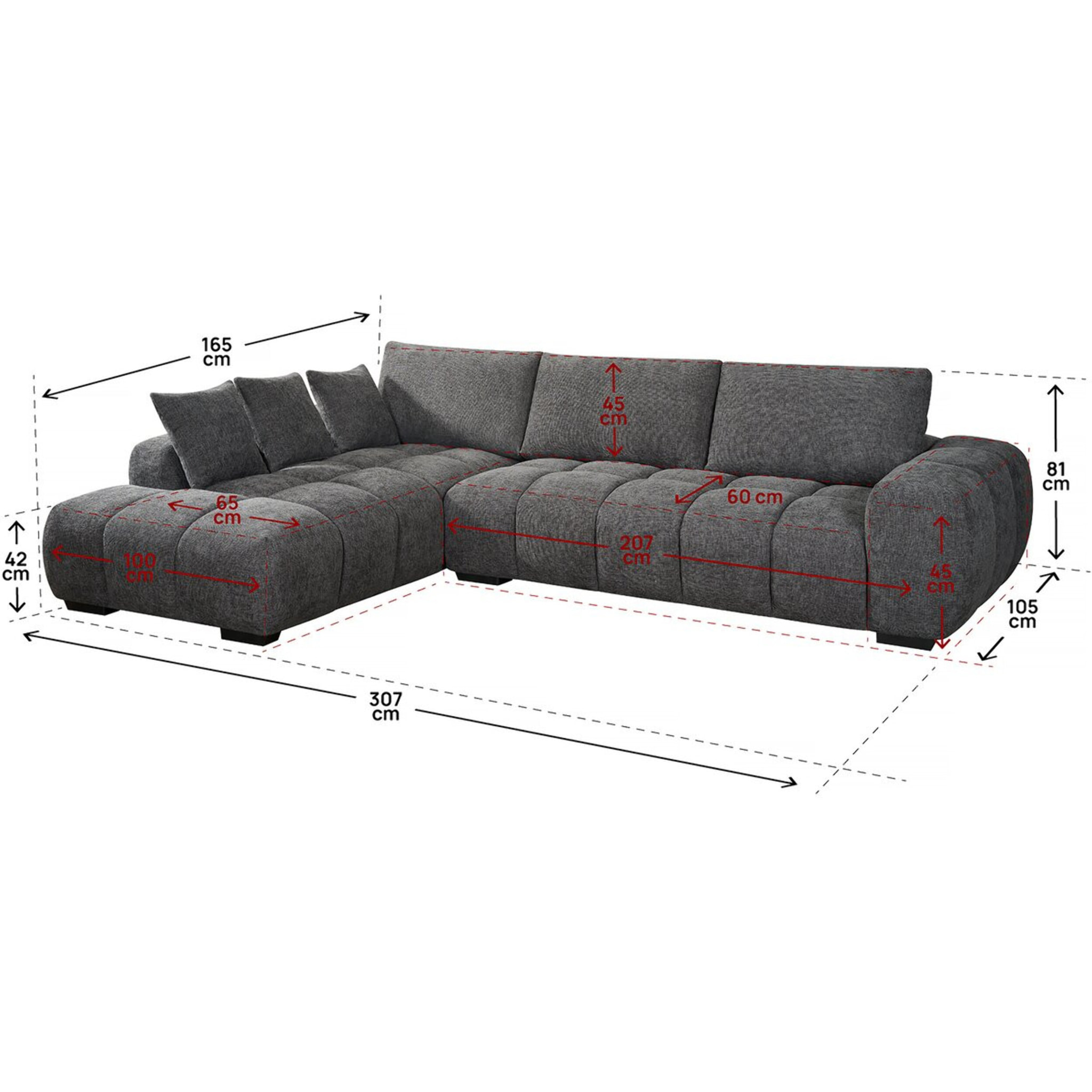 Canapé d'angle "Monceau" - 3 places - Gris