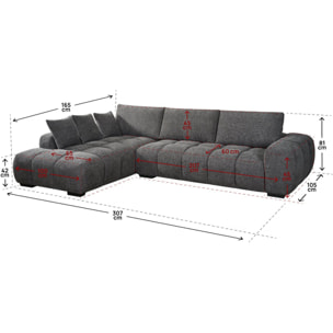 Canapé d'angle "Monceau" - 3 places - Gris