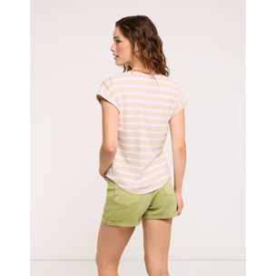 Camiseta Manga Corta de Rayas Beige - Madonna