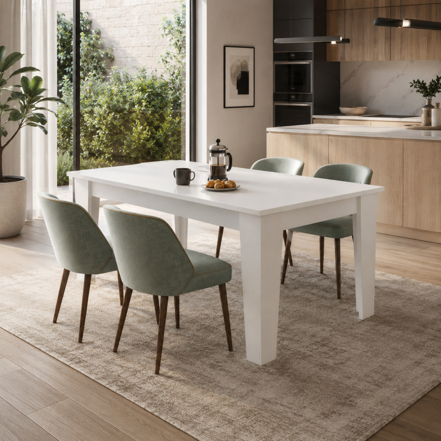 Tavolo da Pranzo Allungabile Da 140 A 200 Cm Gambe a Spillo Design Moderno 8 Posti Estensibile Guide In Metallo Cucina Salotto Soggiorno Bianco