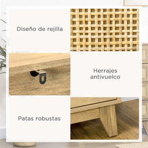 Conjunto para el Hogar Incluye 1 Cómoda con 4 Cajones 1 Aparador y 2 Mesitas de Noche con Puerta de Ratán Sintético Estilo Cannage Natural