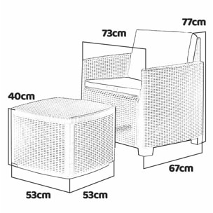 Trinacria - Salottino da giardino in polyrattan con 2 poltrone + tavolino contenitore antracite 2 cuscini color crema