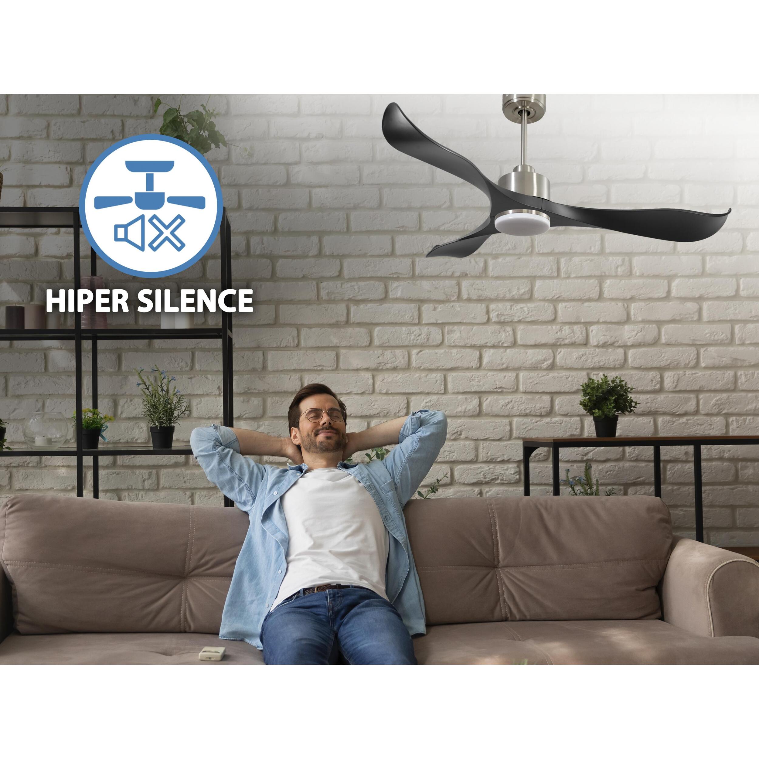 Ventilateur de plafond Réversible  Thermostat Dimmable Wifi Moteur à courant continu Toits en pente Télécommande Lumière à trois tons Adaptateur 2/3 Lames