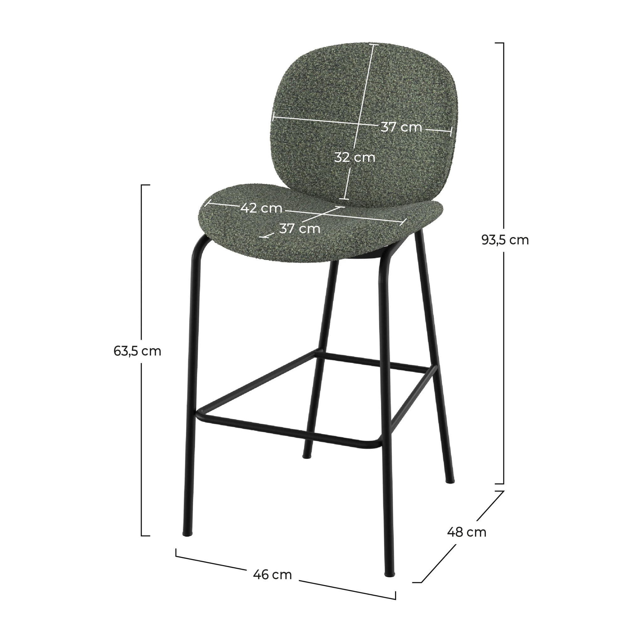 Lot de 2 chaises pour îlot central en tissu bouclé vert 63,5 cm - Iris