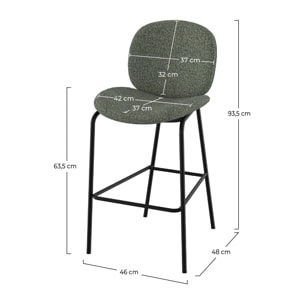 Lot de 2 chaises pour îlot central en tissu bouclé vert 63,5 cm - Iris