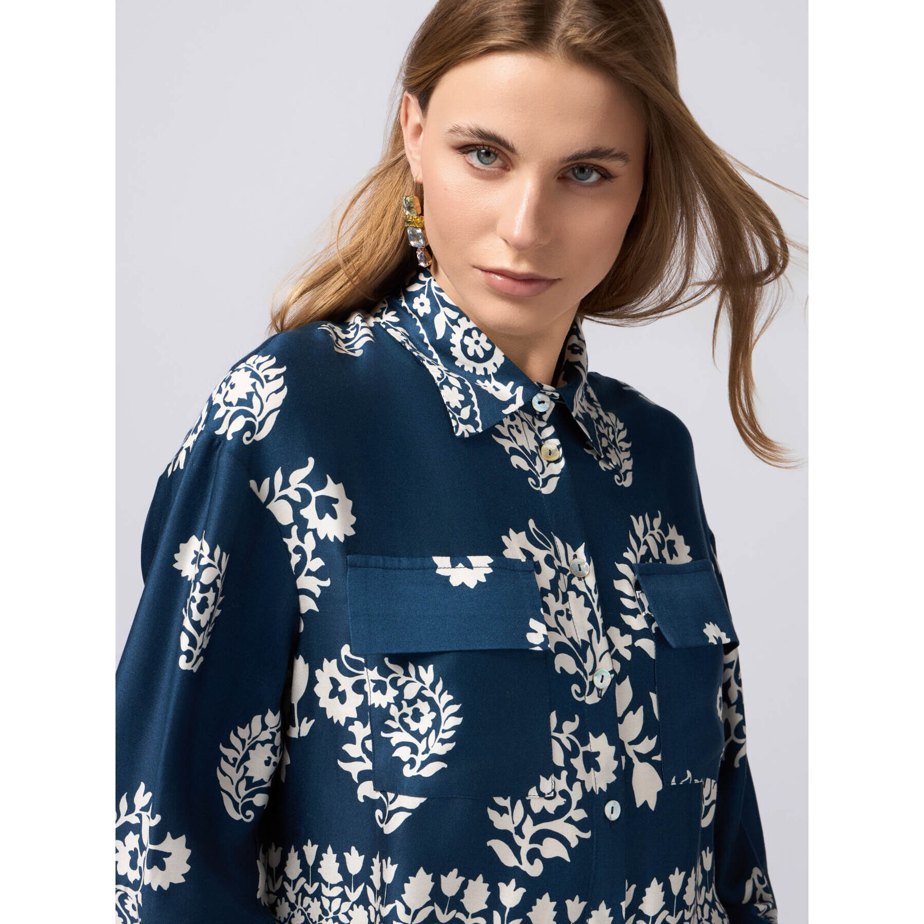 Oltre - Camicia in viscosa fantasia - Blu