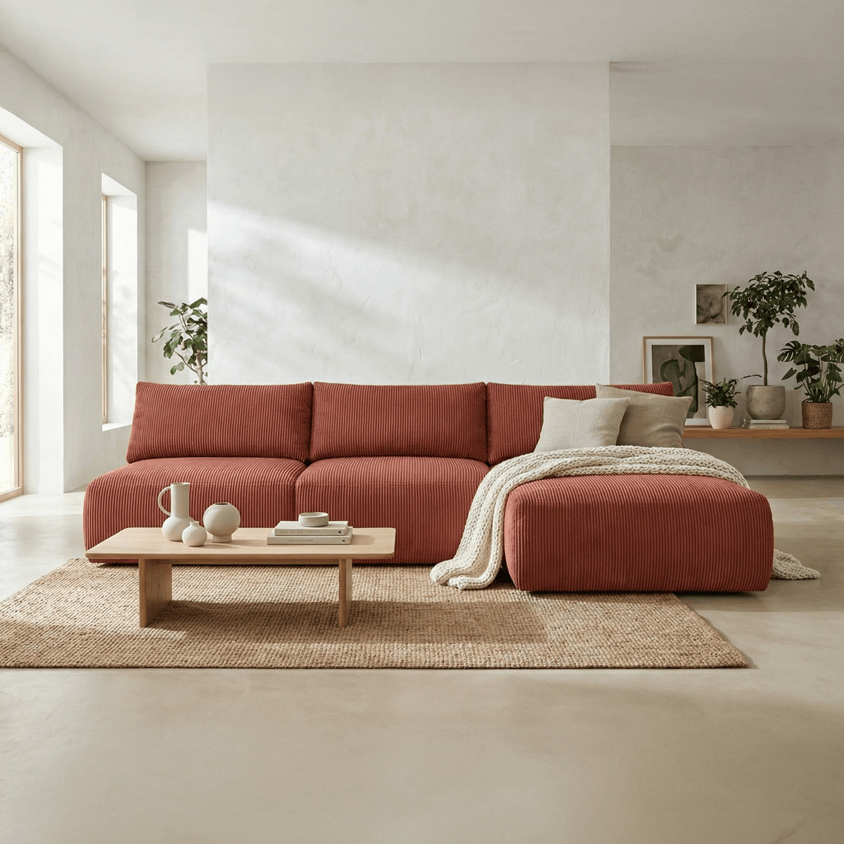 Canapé d'angle à droite convertible 4 places en velours côtelé - JASPER