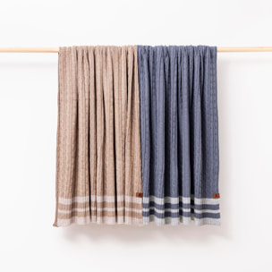 Manta de punto 140x190cm 100% acrílico 200gsm azul con rallas grises scalpers home