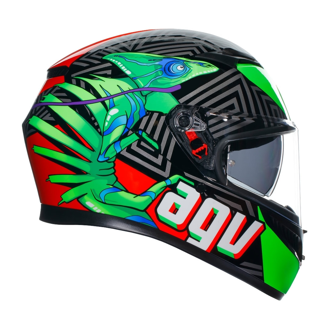 CASCO AGV K3 AGV E2206  KAMALEON BLACK/RED/GREEN