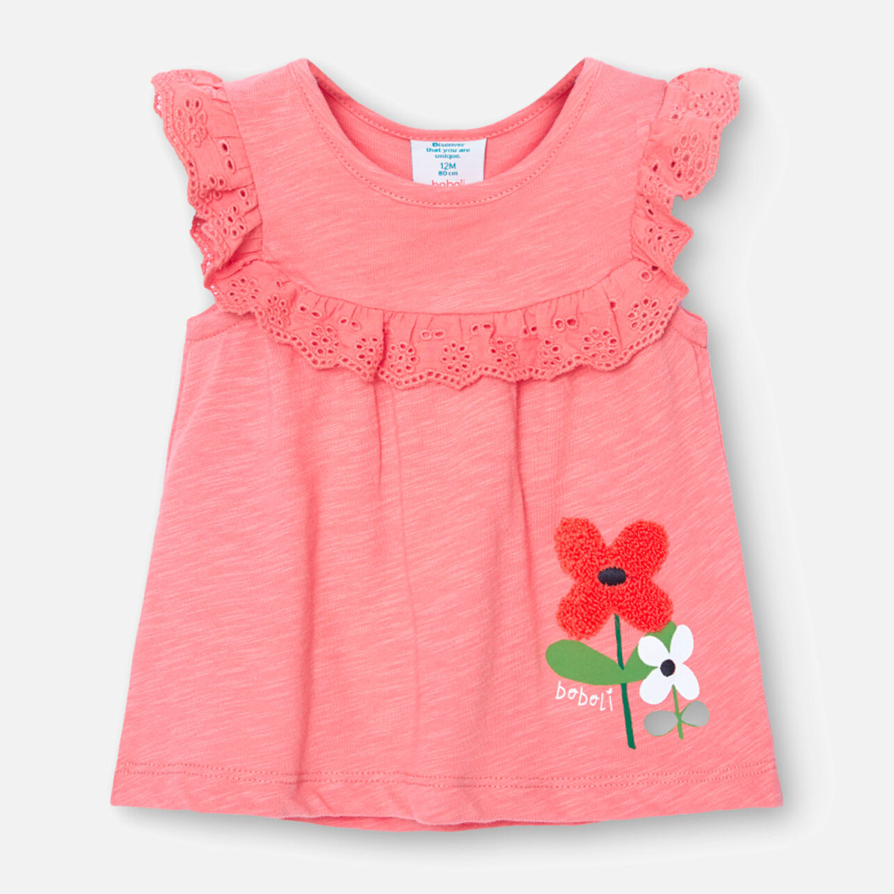 Camiseta niña estampada, mangas cortas, salmón