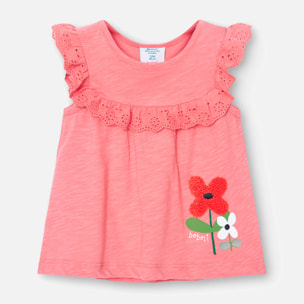 Camiseta niña estampada, mangas cortas, salmón