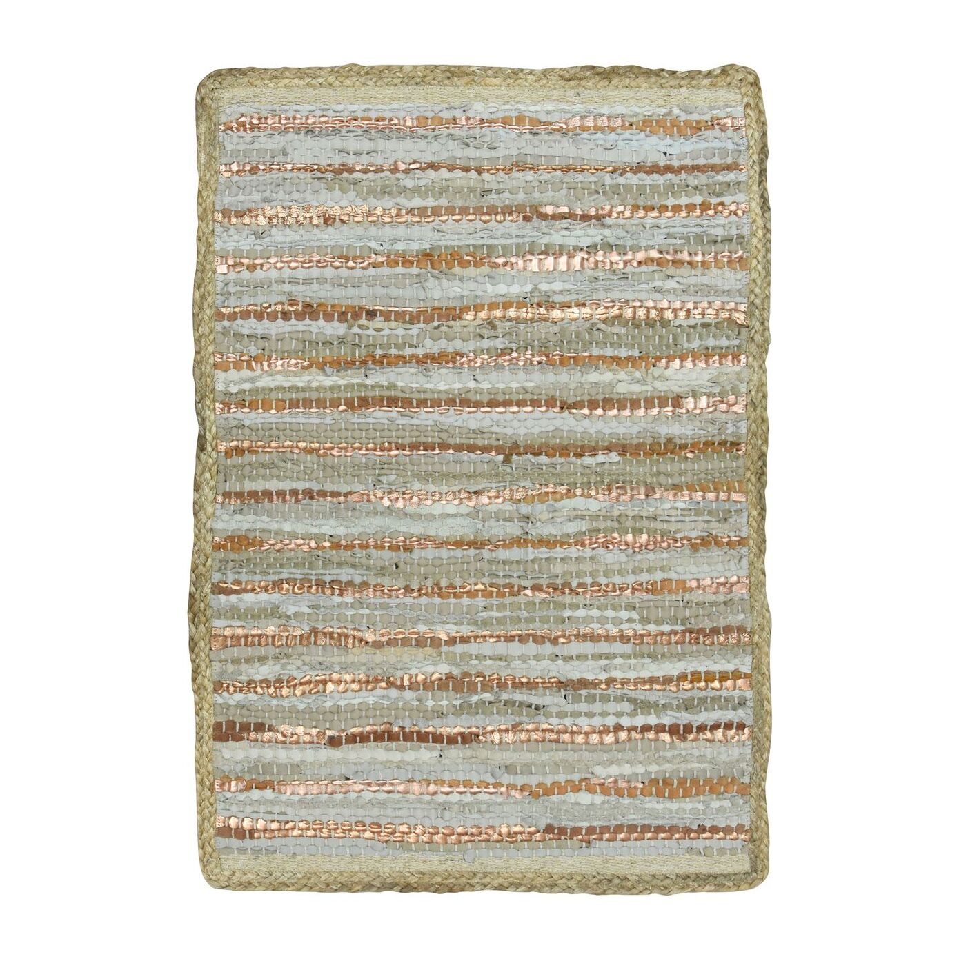 TAPIS EN CUIR  RECYCLÉ JUTE ET COTON BEIGE ET DORÉ 60X80CM ASMA