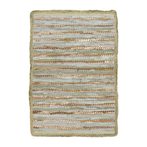 TAPIS EN CUIR  RECYCLÉ JUTE ET COTON BEIGE ET DORÉ 60X80CM ASMA