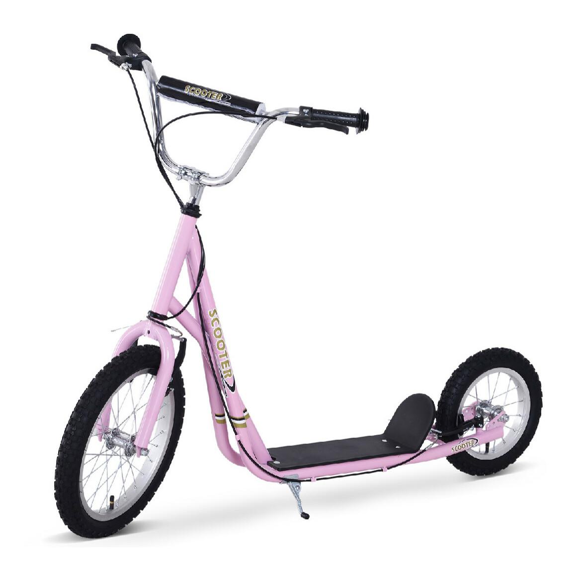 Trottinette patinette pour enfants à partir de 5 ans grands pneus guidon réglable poignée frein et béquille acier rose