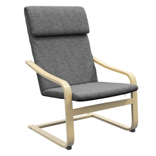 Fauteuil de salon, fauteuil chambre avec accoudoirs incurvés, coussin, chaise de salon en tissu aspect lin, 65 x 79 x 98 cm, gris