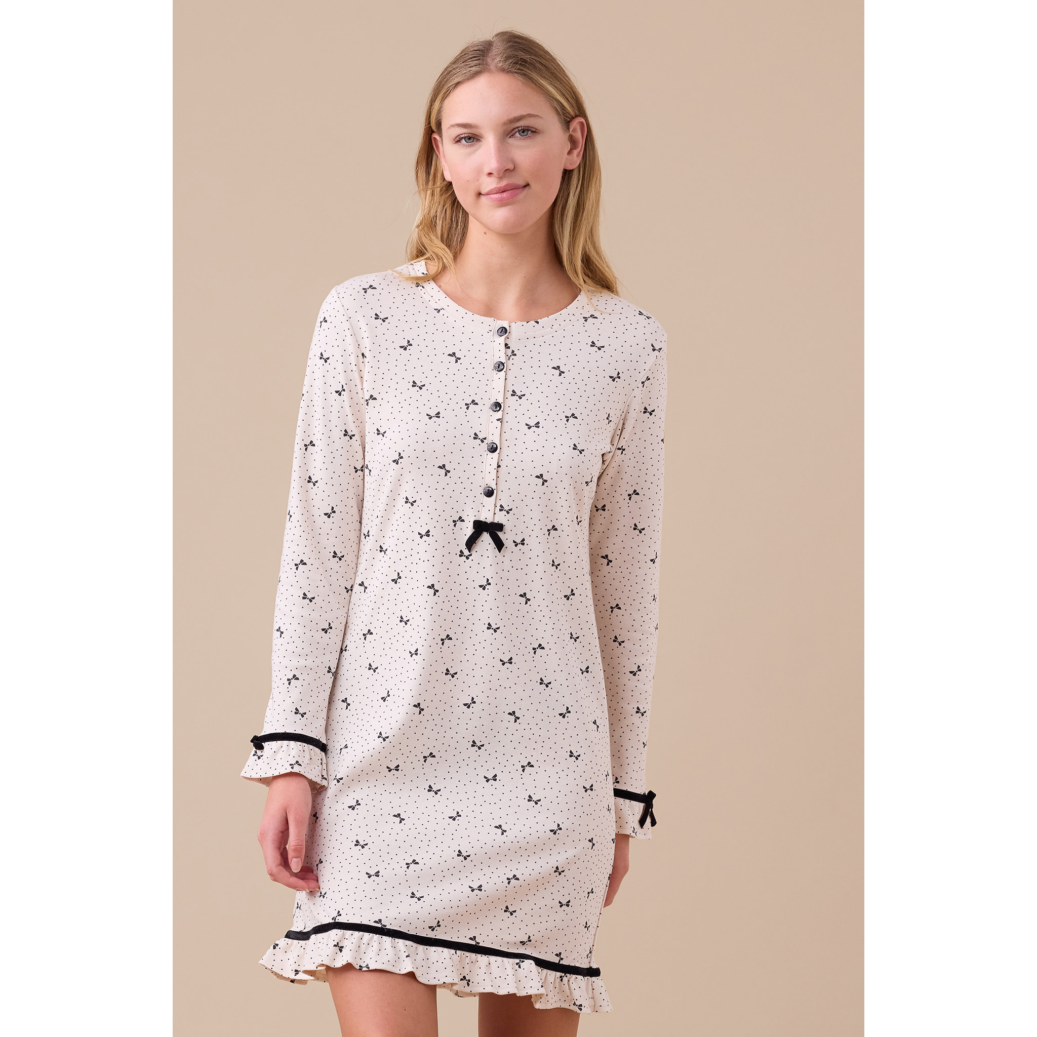 Camicia da notte donna caldo cotone articolo fiocco Noidinotte