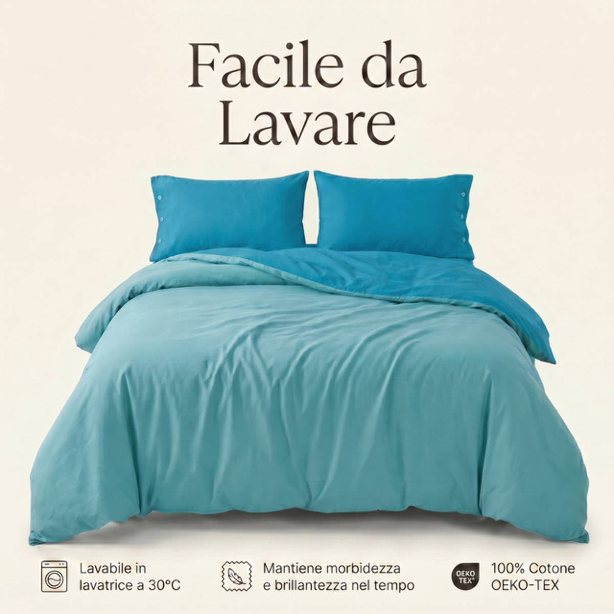 Parure copripiumino singolo in cotone bicolore morbido e traspirante, set sacco copripiumino con federa, design semplice ed elegante, tessuto resistente e certificato OEKO-TEX, facile da lavare, comfort naturale per uso quotidiano