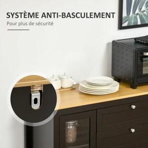 Buffet style classique chic multi-rangement 2 portes 2 étagères réglables 2 tiroirs coulissants placard 2 portes MDF noir plateau aspect bois clair