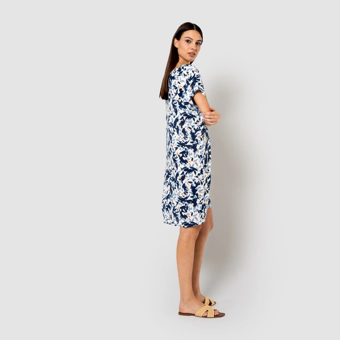 Vestido corto bambula detalles plisados alarico azul