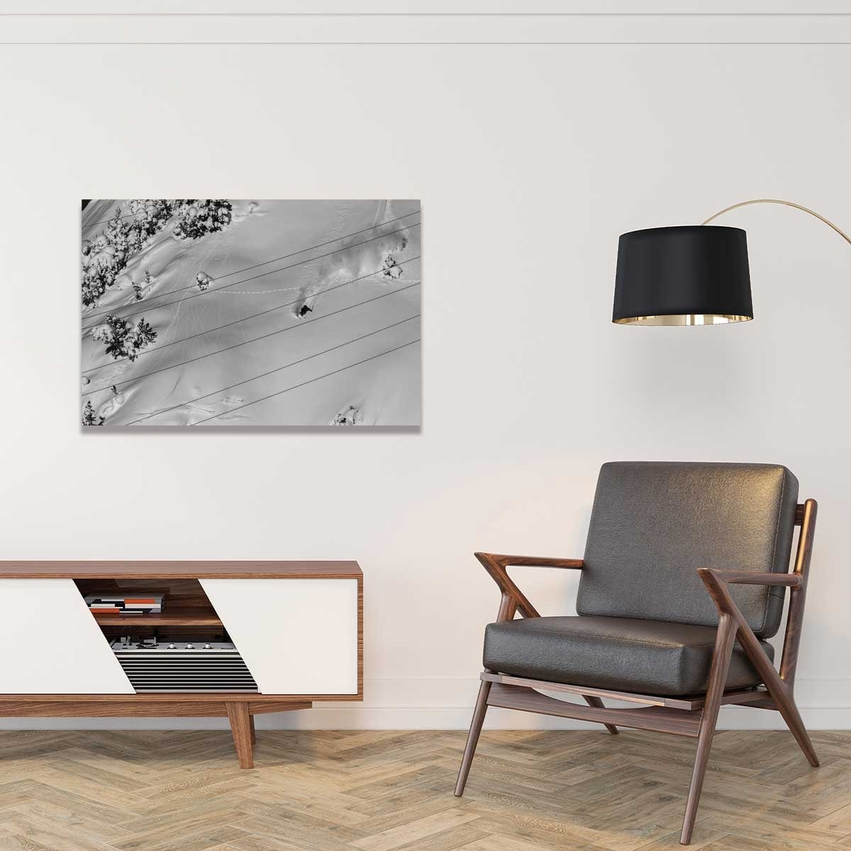 Tableau noir et blanc traces snowpowder Tableau plexiglas