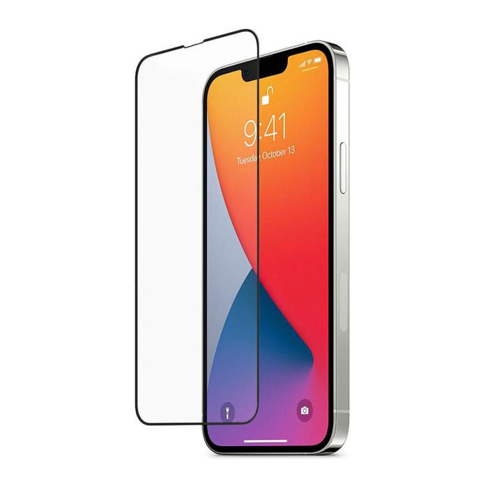 Protezione in vetro tempesto premium 3D per iPhone 13 Pro Max, con bordo nero.