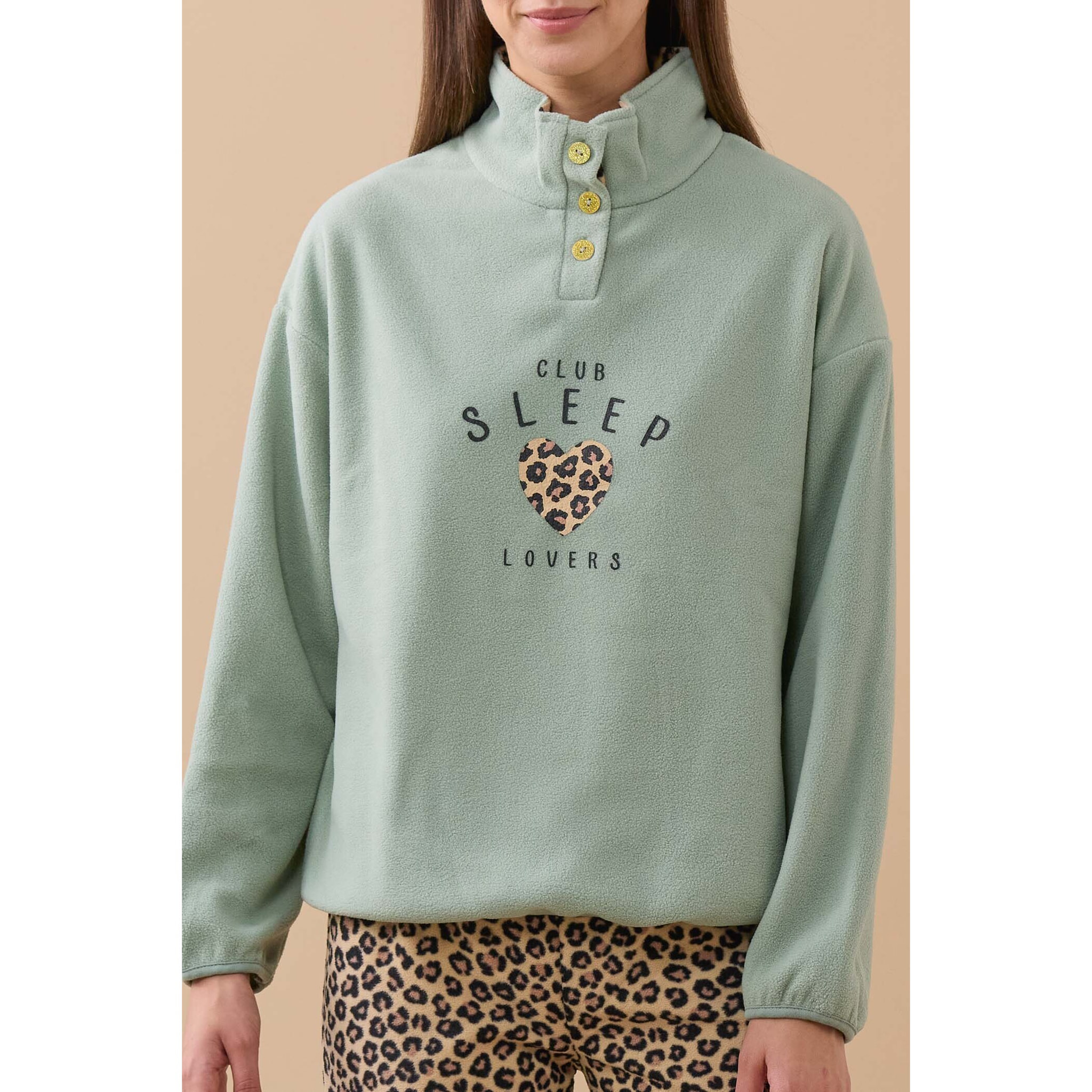 Pigiama donna sleep in pile con collo tre bottoni Noidinotte