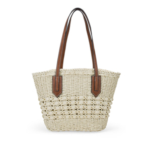 Capazo beige en rafia con cremallera