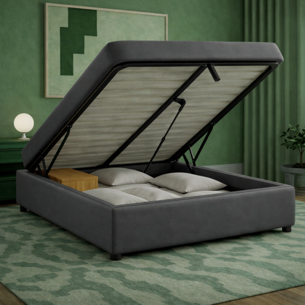 Lit coffre Cancun | Espace de Stockage jusqu'à 900 L | Robuste et Large Angle d’Ouverture | Simili-Cuir | Gris