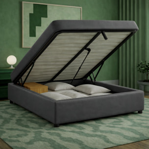 Lit coffre Cancun | Espace de Stockage jusqu'à 900 L | Robuste et Large Angle d’Ouverture | Simili-Cuir | Gris