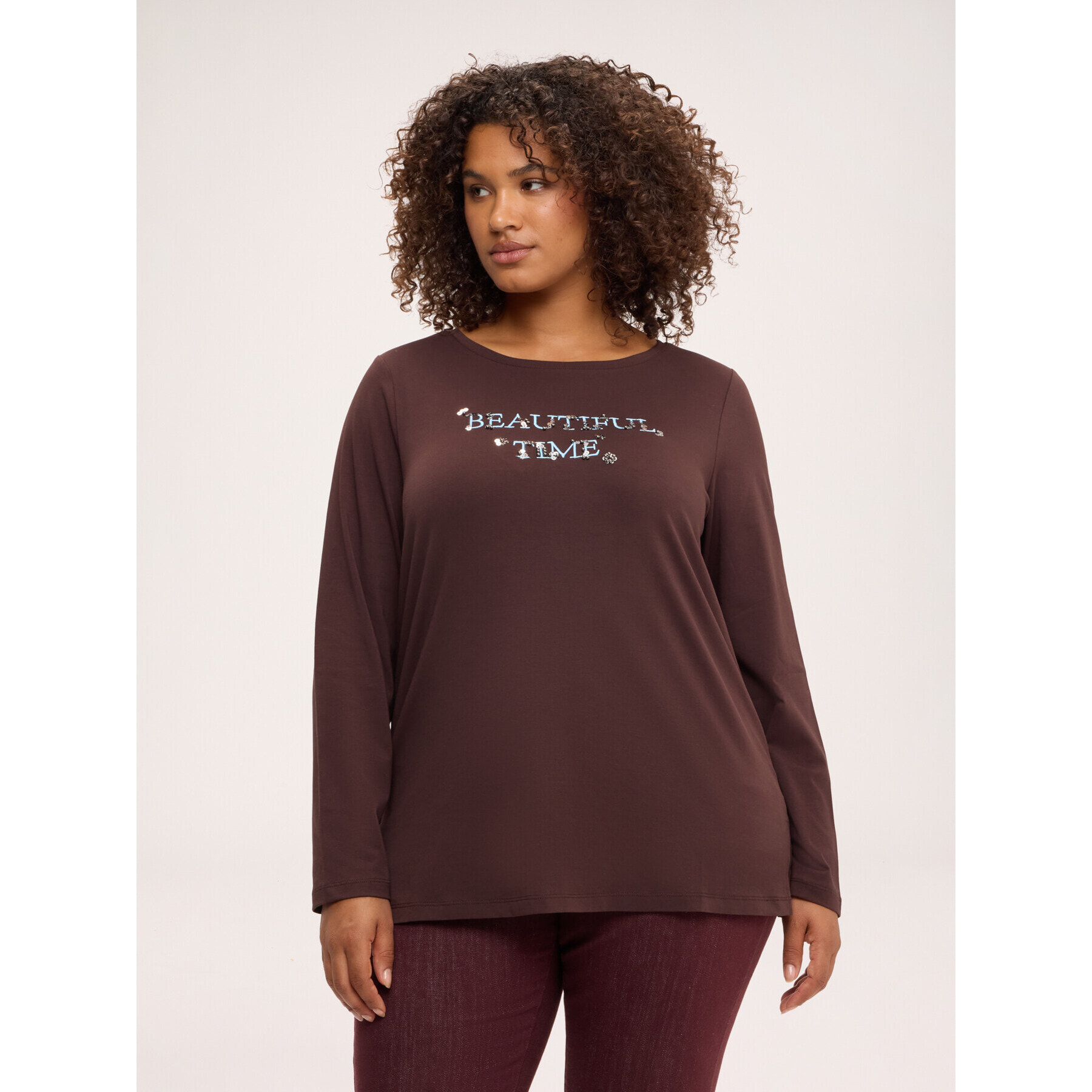 Fiorella Rubino - T-shirt in jersey di cotone Beautiful Time - Marrone