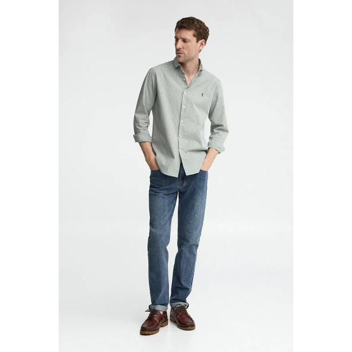 Camisa vichy verde de corte slim con logo Rigby Go