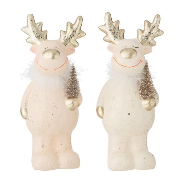J-Line figurine Renne Sapin de Noël - céramique - mix - 2 pièces