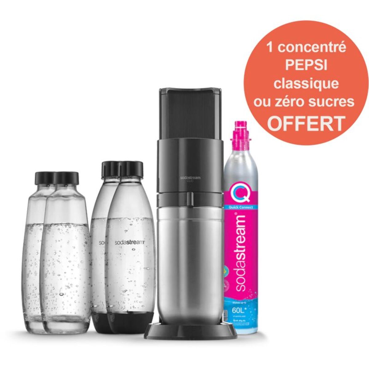 Machine à soda SODASTREAM DUO Noire Pack 2 carafes + 2 bouteilles
