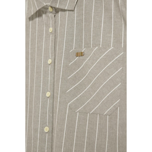 Camisa beige Scarlet a rayas loose fit con botón nacarado