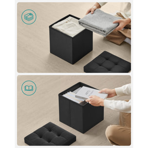 Pouf contenitore pieghevole in tessuto nero 30x30 cm