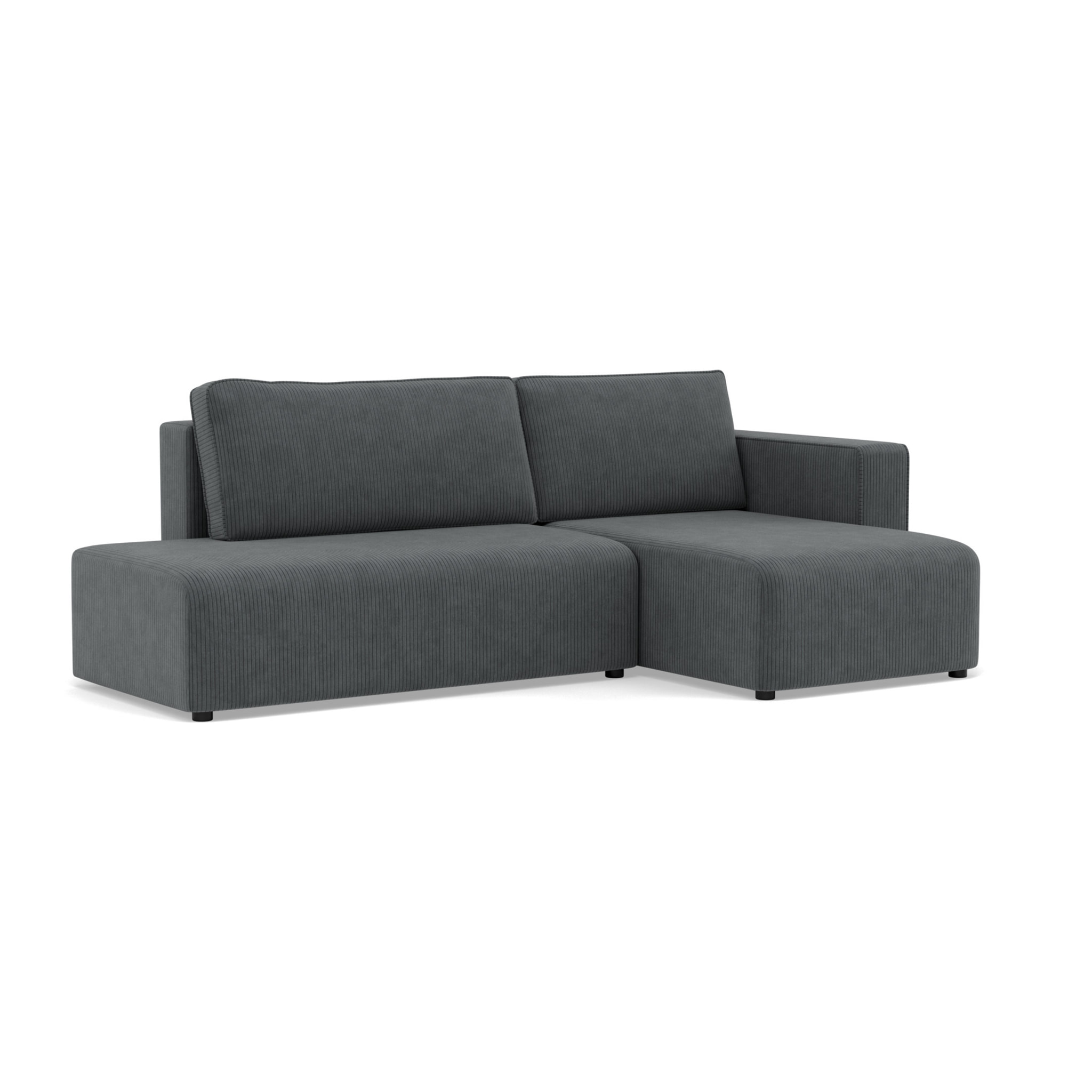 Topaze - canapé d'angle droit 4 places convertible avec coffre sans accoudoir en velours côtelé - Gris foncé