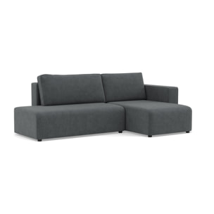Topaze - canapé d'angle droit 4 places convertible avec coffre sans accoudoir en velours côtelé - Gris foncé