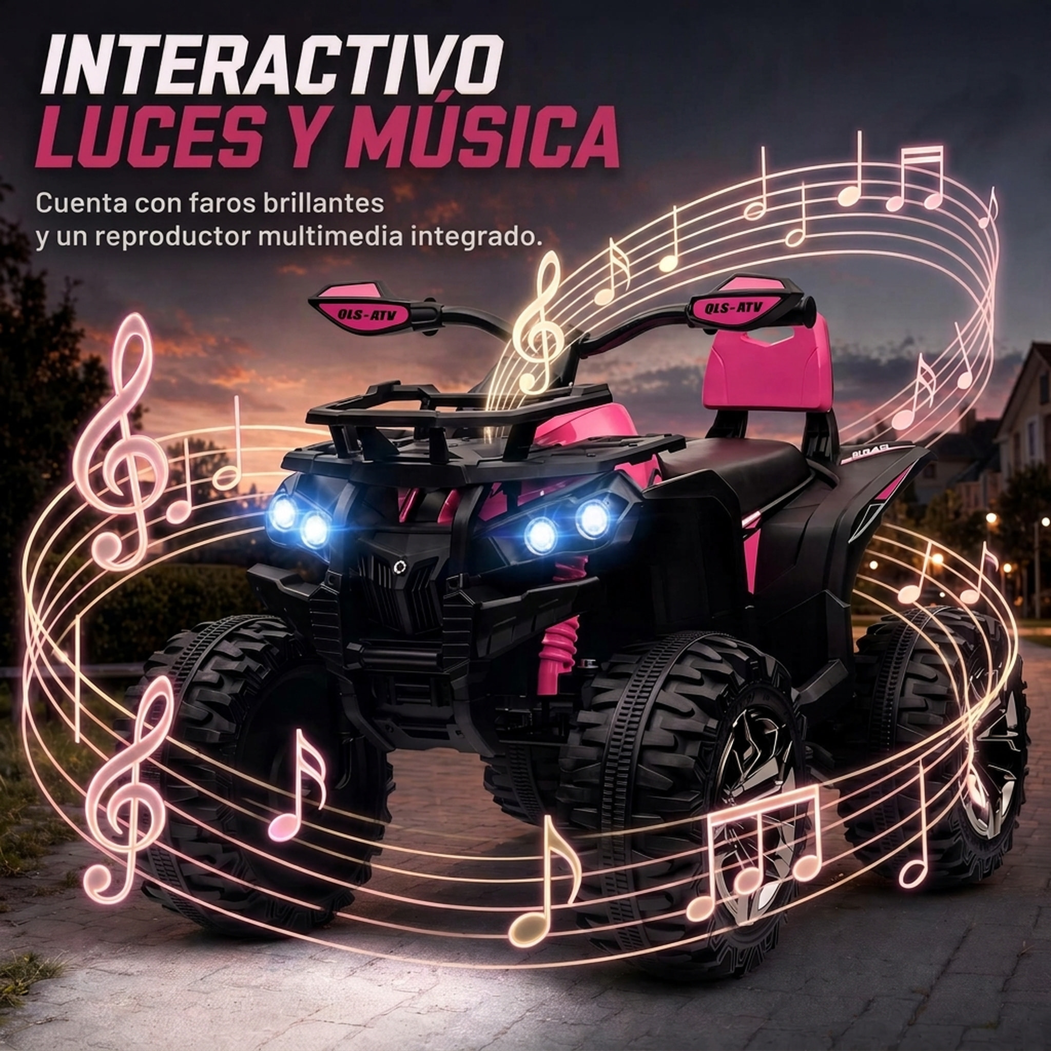 HOMCOM Quad Eléctrico para Niños 12V 10AH, Quad para Niños de 3–5 Años con 2 Motores, Suspensión, Arranque Suave, 3-8 km/h, Música, Faros LED, MP3, USB, Tarjeta TF, Pedal, Avance y Retroceso, Rosa