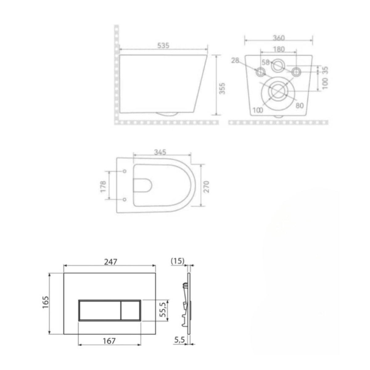 Pack WC bâti-support léger 112 cm ECO 2L Swiss Aqua Technologies + WC suspendu Ceramia + plaque or mat (STECE14WT06-IN)