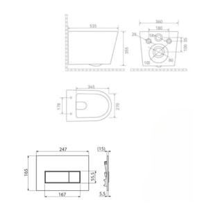 Pack WC bâti-support léger 112 cm ECO 2L Swiss Aqua Technologies + WC suspendu Ceramia + plaque or mat (STECE14WT06-IN)